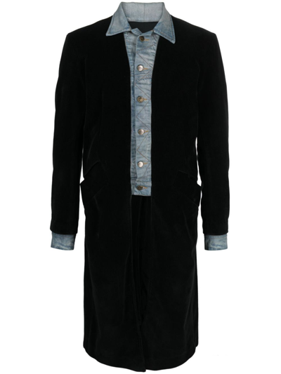 Greg Lauren Layered Cotton Coat In Black
