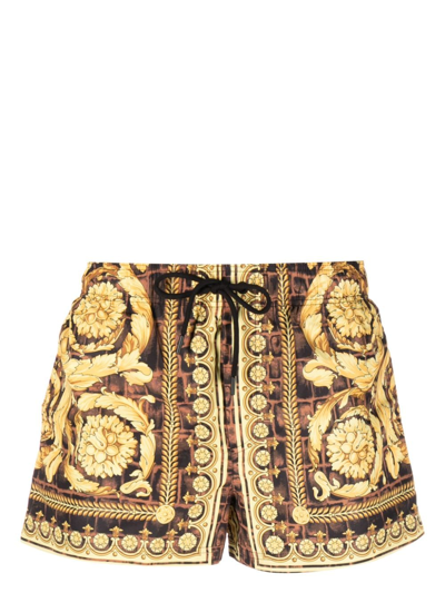 Versace Barocco-print Swim Shorts In Camel