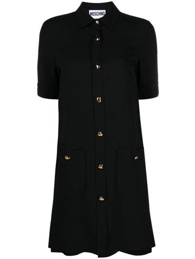 Moschino Heart-button Short-sleeve Shirtdress In Black