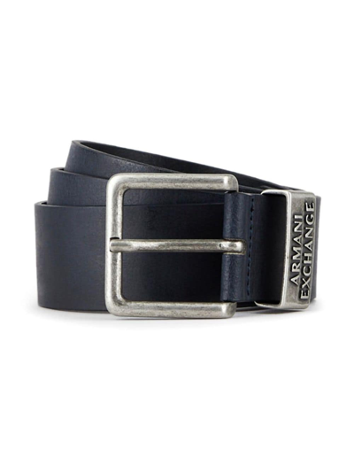 Armani Exchange Logo-hardware Leather Belt In Blue