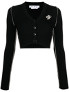 Off-white Seasonal V-neck Ribbed Crop Cardigan In Black