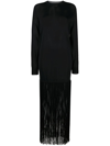 Khaite Paley Long-sleeve Fringe Backless Maxi Dress In Black