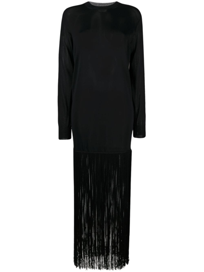 Khaite Torino Fringed Crepe Maxi Dress In Black