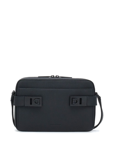 FERRAGAMO GANCINI BUCKLE EMBELLISHED LEATHER SHOULDER BAG