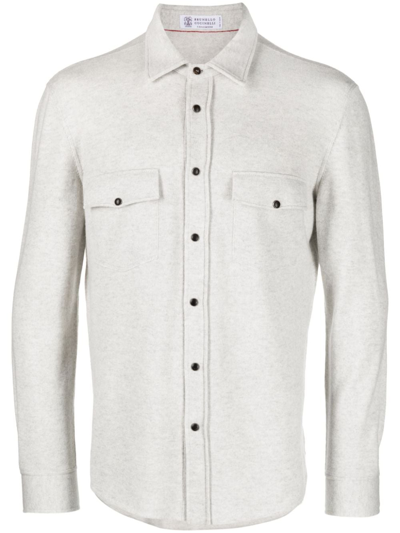 Brunello Cucinelli Long-sleeve Wool-blend Shirt In Grey