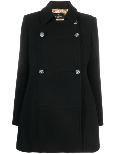 Etro Double-breasted Wool-blend Coat In Black