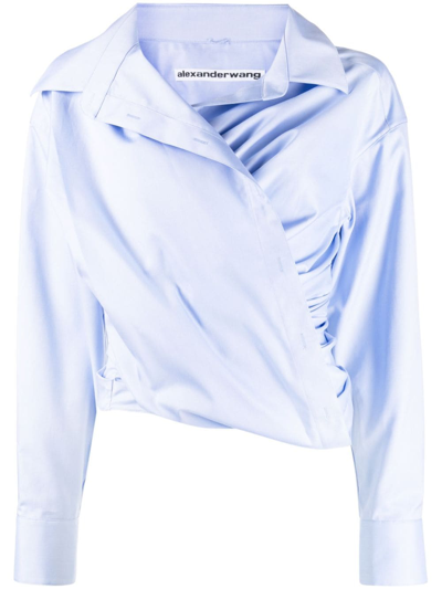 Alexander Wang Draped Back Cotton Poplin Shirt In Blue