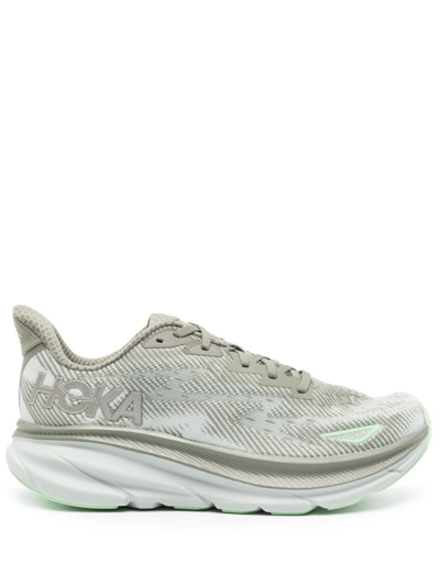 Hoka One One Clifton 9 Mesh-panelling Sneakers In Green