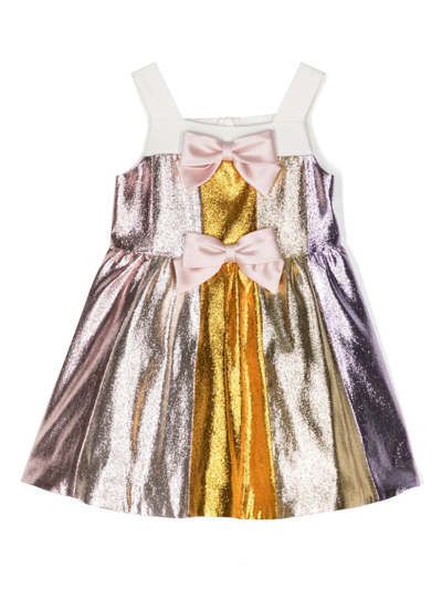 Hucklebones London Kids' Bow-detail Metallic-sheen Dress