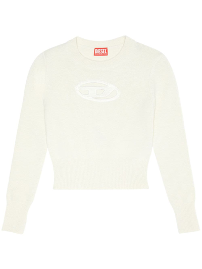 Diesel Logo-embroidered Wool-blend Jumper In White