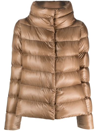 Herno Funnel-neck Padded Jacket In Brown