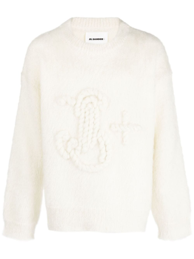 Jil Sander Monogram-embroidered Mohair-blend Jumper In Neutrals