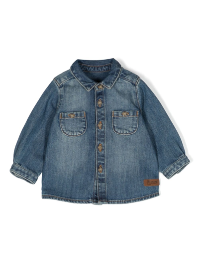 Bonpoint Babies' Logo-patch Denim Shirt In Blue