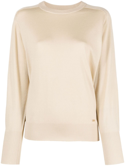 Sonia Rykiel Logo-plaque Fine-knit Jumper In Neutrals