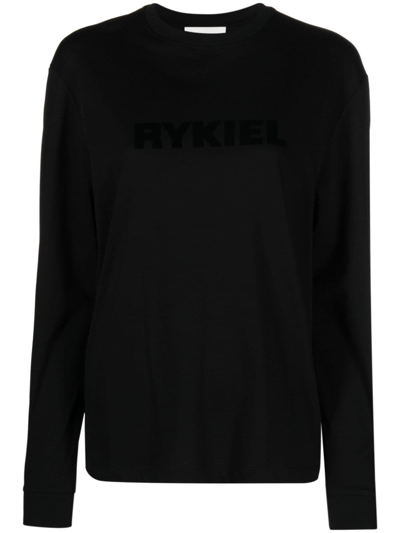 Sonia Rykiel Logo-flocked Cotton Sweatshirt In 01 Black
