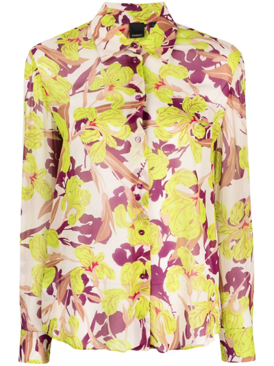 Pinko Floral-print Button-up Shirt In Purple