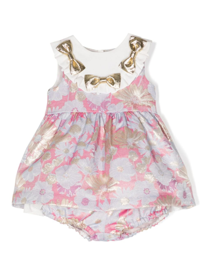 Hucklebones London Babies' Floral-print Dress Set In Pink