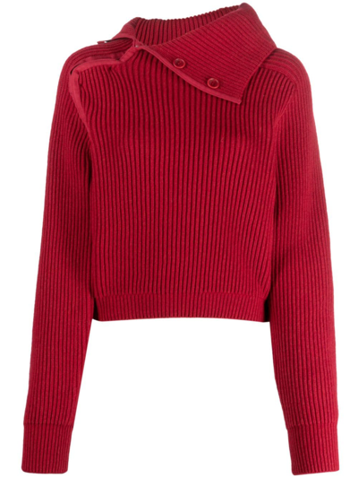 Jacquemus Vega Asymmetric Wool-blend Jumper In Red