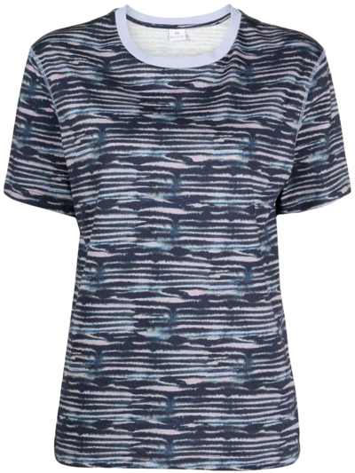 Ps By Paul Smith Broken Stripe-print Cotton T-shirt In Blue