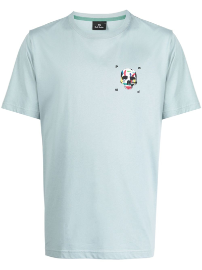 Ps By Paul Smith Skull-print Cotton T-shirt In Blue