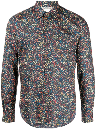 Paul Smith Mens Very Dark Navy Liberty Floral-print Regular-fit Organic-cotton Shirt