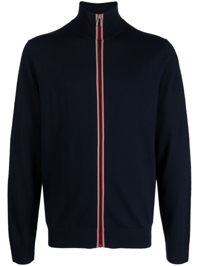 Ps By Paul Smith Stripe-detailing High-neck Cardigan In Blue