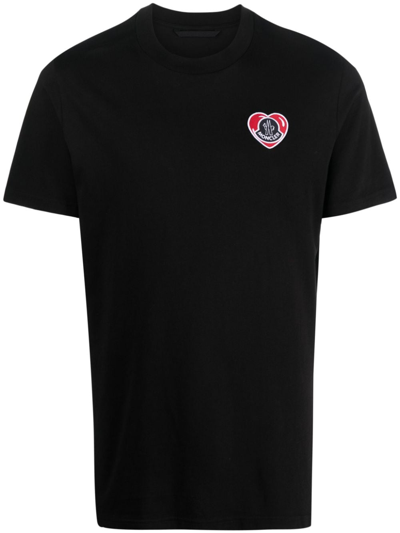 Moncler Logo贴片棉质平纹针织t恤 In Black