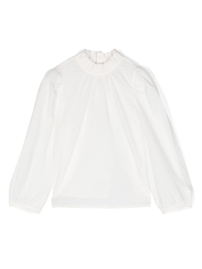 Bonpoint Kids' Frilled-neck Cotton Top In White
