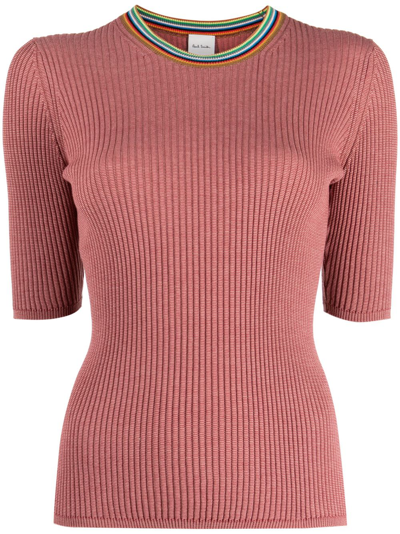 Paul Smith Stripe-detail Ribbed-knit Top In Pink