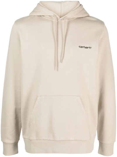 Carhartt Logo-embroidered Cotton Hoodie In Natural