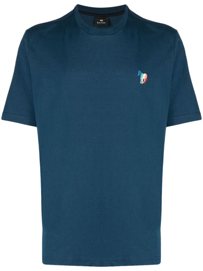 Ps By Paul Smith Zebra-motif Cotton T-shirt In Blue
