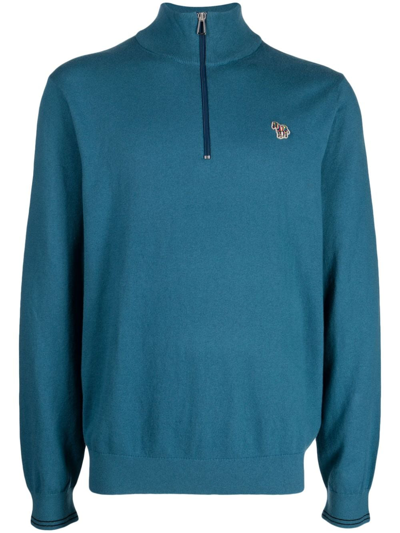 Ps By Paul Smith Logo-patch Zip-up Jumper In Blue