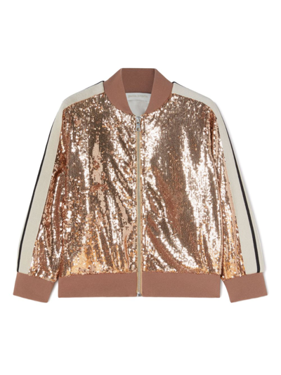 Palm Angels Kids' Sequinned Long-sleeve Bomber Jacket In Bronze