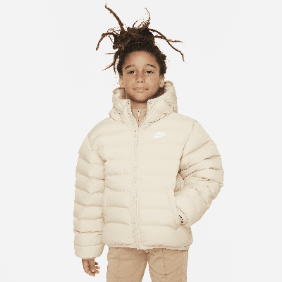 Nike Sportswear Lightweight Synthetic Fill Big Kids' Loose Hooded Jacket In Sanddrift/white
