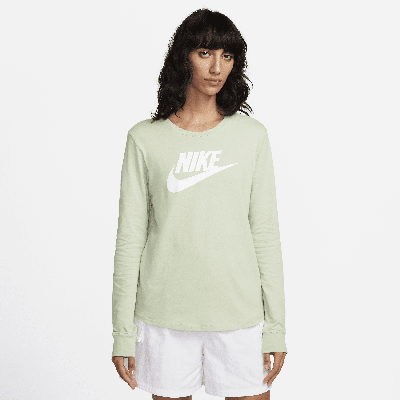 Nike Women's  Sportswear Essentials Long-sleeve Logo T-shirt In Green