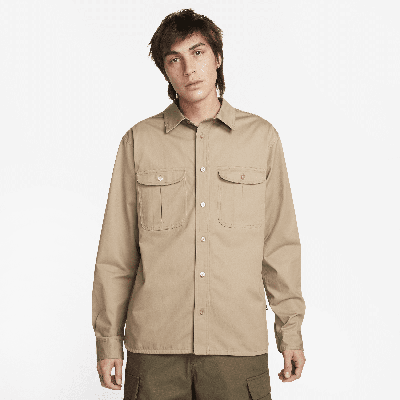 Nike Unisex Sb Tanglin Woven Skate Button-up Long-sleevetop In Brown ...