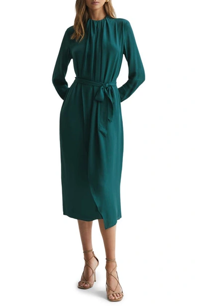Reiss Womens Green Phoenix Pleated-front Woven Midi Dress