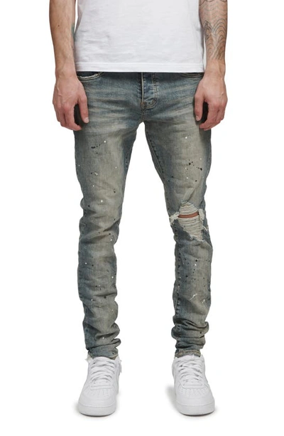 Purple Brand Slim Stretch Ripped Jeans In Mid Indigo Destroy Paint