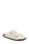 Birkenstock Arizona Suede Shearling Dual-buckle Slide Sandals In White