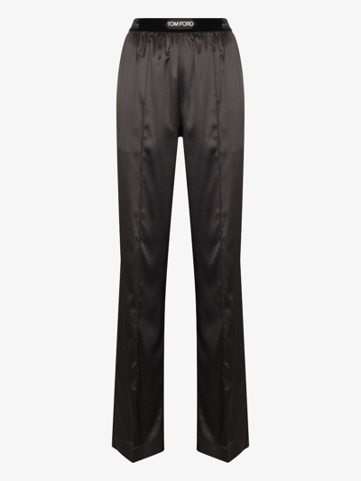 Tom Ford High-waisted Straight-leg Silk Trousers In Black