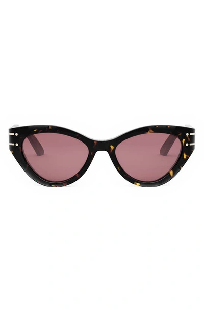 Dior The Signature 52mm Cat Eye Sunglasses In Havana/ Bordeaux