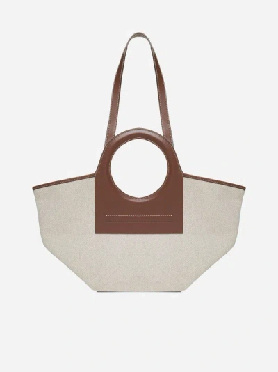 Hereu Cala S Canvas And Leather Bag In Beige,chestnut