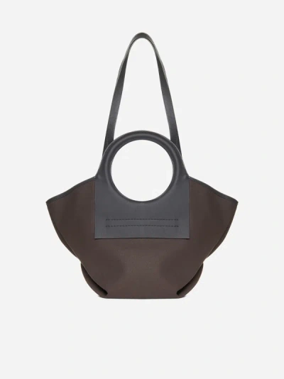 Hereu Cala S Canvas And Leather Bag In Dark Brown,charcoal
