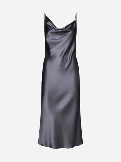 Blanca Vita Acanthus Satin Slip Dress In Charcoal
