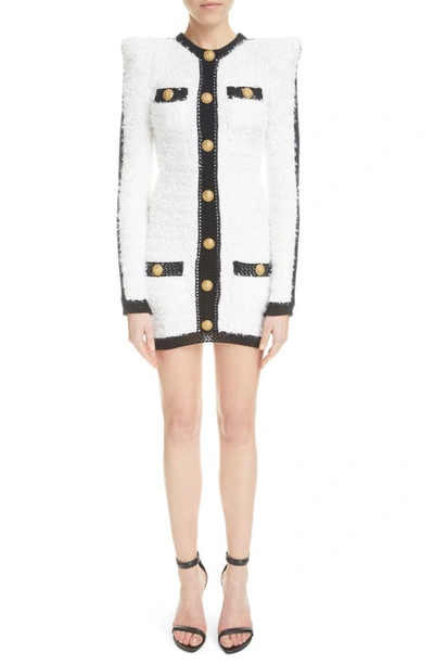 Balmain Tweed Knit Mini Dress With Button Detail In Multi-colored