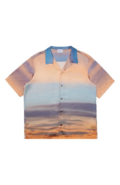 Blue Sky Inn Sunrise Clouds Short Sleeve Button-up Shirt