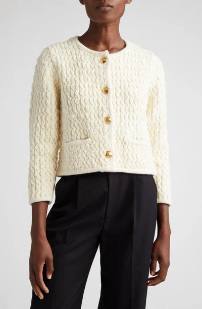 Nili Lotan Bridget Wool Knit Short Jacket In Ivory