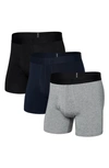 Saxx Men's Droptemp Cooling Cotton Fly Boxer Brief, Pack Of 3 In Dark Grey/ Dark Ink/ Black