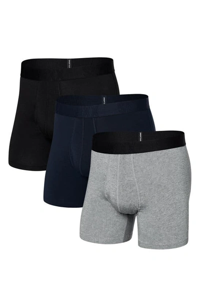 Saxx Men's Droptemp Cooling Cotton Fly Boxer Brief, Pack Of 3 In Dk Grey Hthr/dark Ink/blk