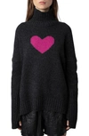 ZADIG & VOLTAIRE ALMA WE HEART TURTLENECK MERINO WOOL SWEATER